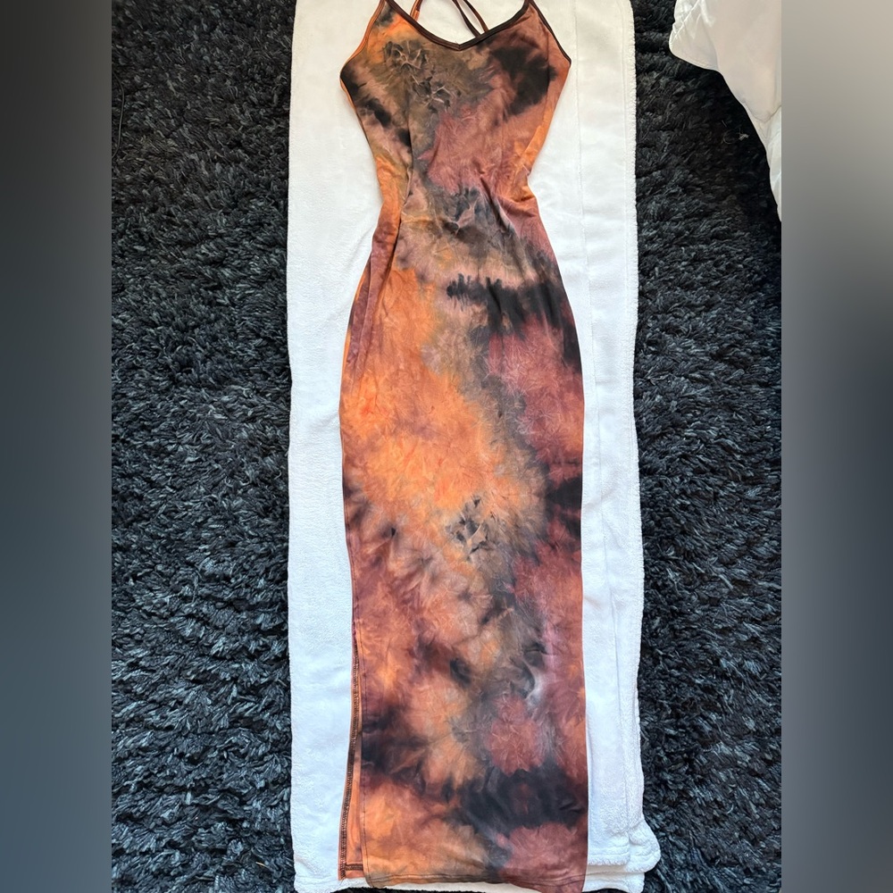 SHEIN Orange Brown Halter Bodycon Maxi Dress